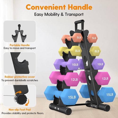 AmazeFan 5 Tier Dumbbell Rack Stand Only, A-Frame Design Weight Rack with Handle, Weights Metal Strength Training Dumbbells Storage Rack for Home Gym Space Saver (Dumbells not Included) 