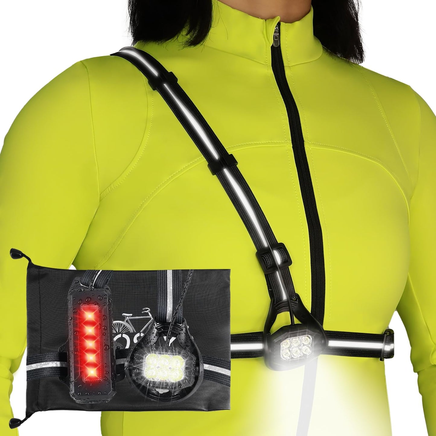 YOSKY 800 Lumen Chest Light, Running Light for Runner with Reflective Straps, Rechargeable Running Headlamp Flashlight, Adjustable Safety Lights Beam for Walking Dog at Night, 4-8h USE TIME