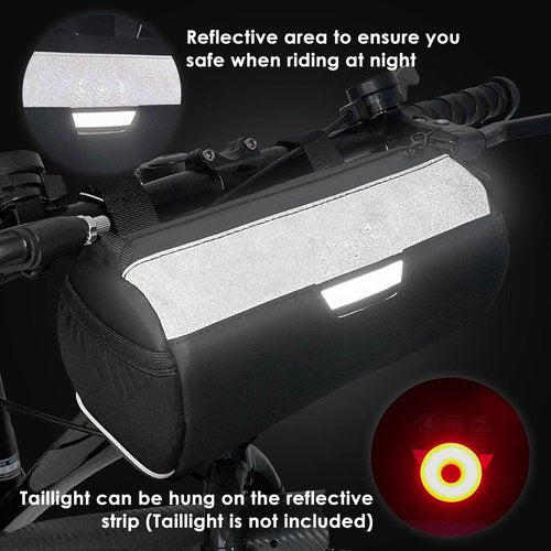 WOTOW Bike Handlebar Bag Waterproof - Bicycle Handlebar Roll Bag with Large Reflective Area, Bike Front Pouch with Waterproof Zipper Shoulder Strap Removable Straps for Cycling (Cylinder, 2L)