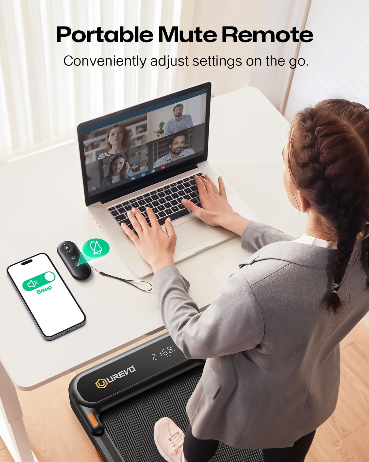 UREVO Strol 2E Smart 2-in-1 Folding Treadmill, Compact Walking Pad with Safety Handle, Plug and Play, Dual LED Display, Workout APP, Walking or Running for Home Office, Remote Included, Tangerine