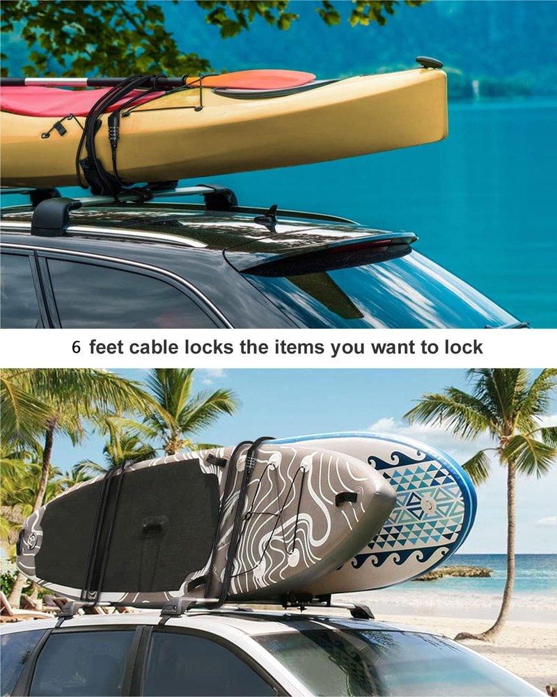 NDakte Bike Lock, Extra Long Straight Cable Lock (6FT, 12FT, 18FT, 22FT, 27ft) with Resettable Combination, Unique Narrow Designed for Kayaks, Scooters, Paddle Boards and Outdoor Gear