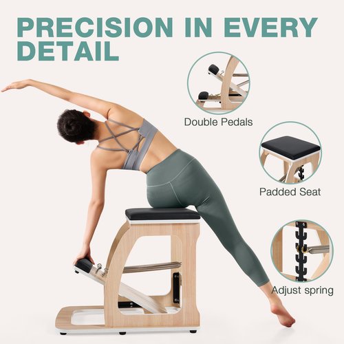 ARKANTOS Pilates Chair Exercise Equipment for Full-Body Workout,Multi-Functional Pilate Chair with Adjustable Resistance System,Black