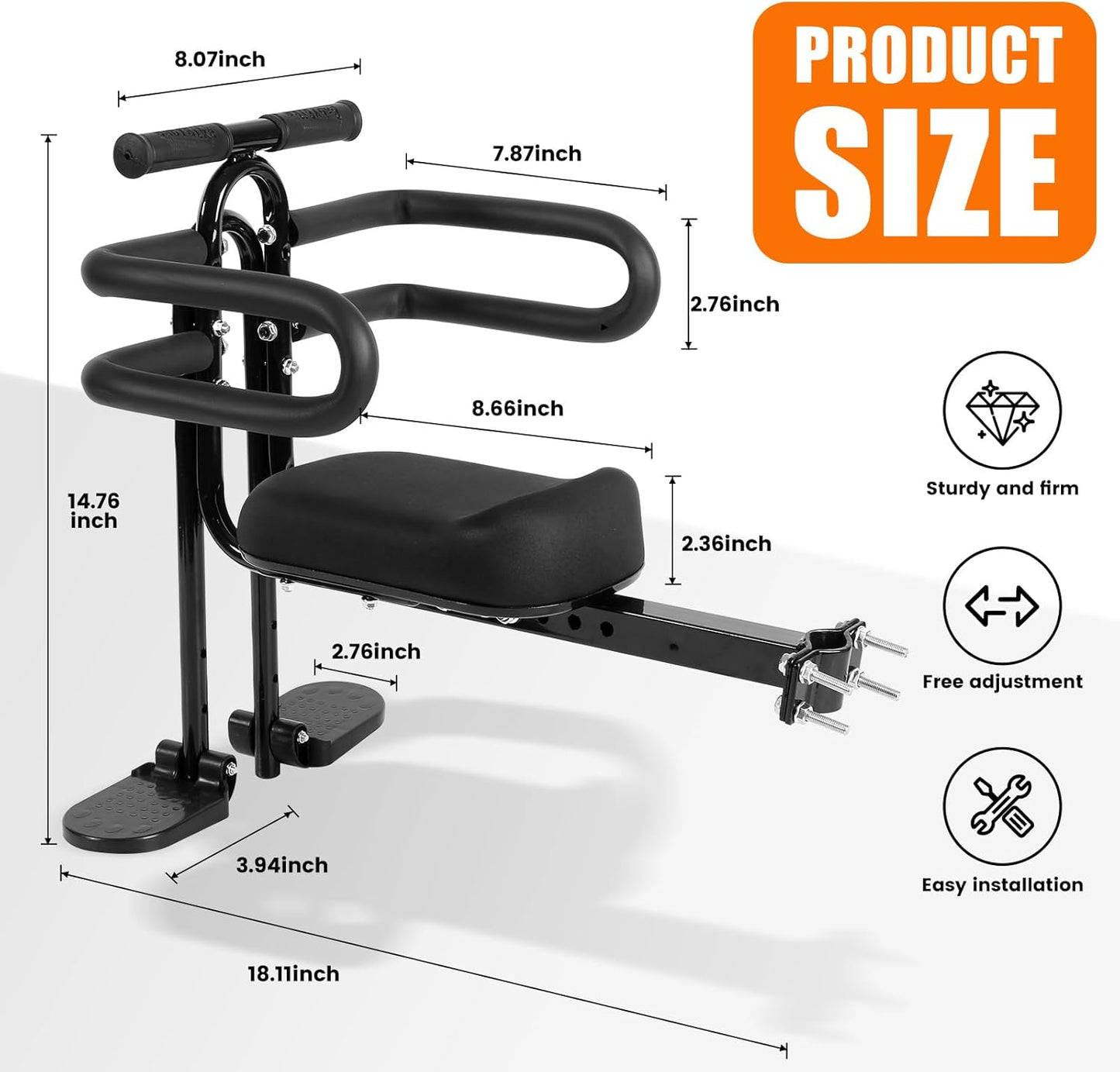 Kids Bike Seat Front Mounted and Handlebar Child Bike Seat Detachable Front Mounted Toddler Bicycle Seats Bicycle Seats with Foot Pedals for Children 2~5 Years Compatible with All Adult MTB