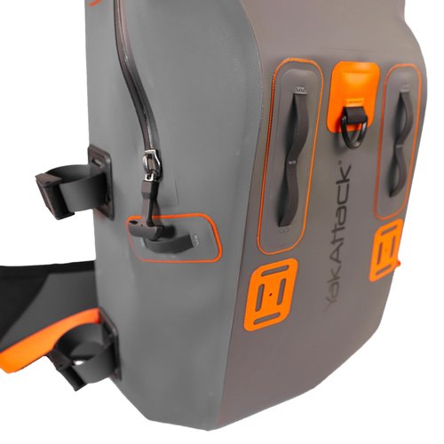 YakAttack 28L BackWater DryPak Waterproof Backpack - Grey/Orange | Dry Bag Backpack for Kayaking, Fishing & Hiking | Floating Waterproof Bag | Lightweight Outdoor Marine Gear | 10" x 22" x 12"