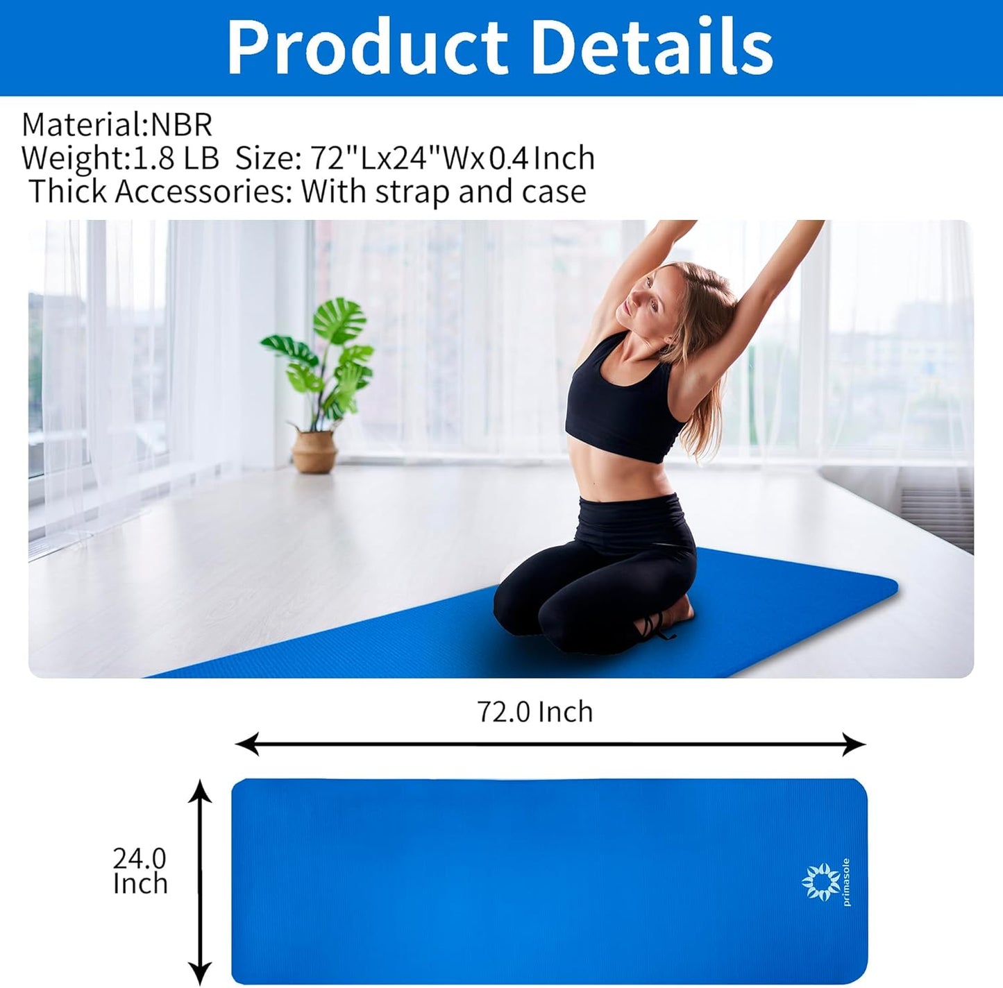 1/2-Inch Extra Thick NBR Yoga Mat with Enhanced Stability - Textured Design, Lightweight Mat with Carrying Strap & Case for Yoga, Pilates, Gym & Home Use (Multiple Colors)