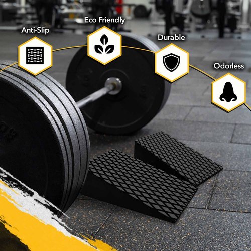 AHA Lifestyles Squat Wedge Blocks - 2 Pack with Bag - Non Slip Professional Squat Ramp for Heel Elevated Squats, Stretching, Calf Raise Platform, Slant Board Trainer for Fitness - Pushup, Weightlifting, Yoga - For Men and Women (Black)