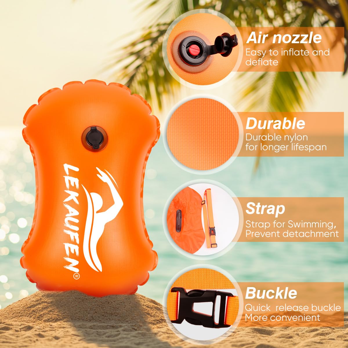 2 Pack Swim Buoy for Open Water, Swimming Safety Float with Adjustable Belt for Snorkeling, Swim Training, Triathletes, Kayaking