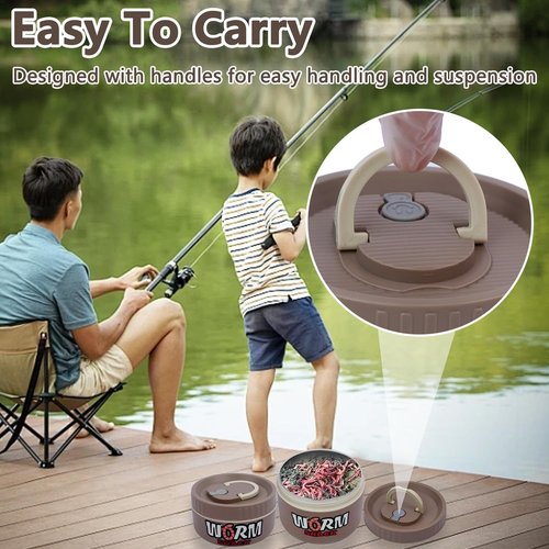 VKVXCLON 2Pcs Live Bait Storage,Fishing Bait Container, Stainless Steel Worm Storage Box, Nightcrawler Box, Bait Tank, Compact and Durable,Small and Portable, Keeps Bait Fresh and Alive (Khaki)