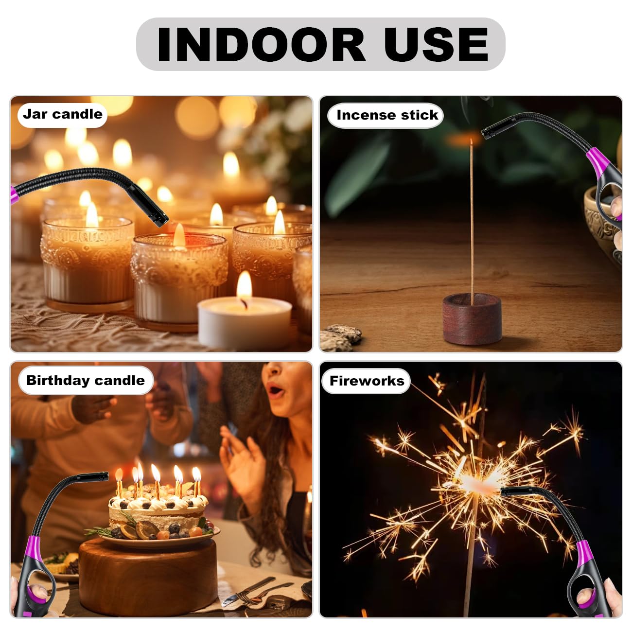 Refillable Butane Lighters, 4 Pack Long Lighters for Candle, Multiple-Purpose Lighter Pack for Camping Fireplace Party BBQ Grill Candle Lighter(Fuel Included)
