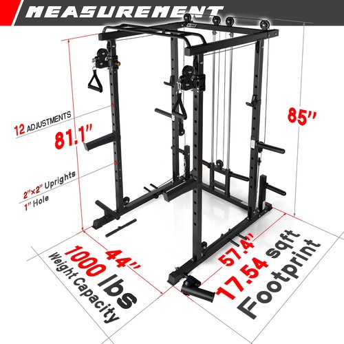 RitFit Squat Rack Power Cage Home Gym Package, Includes 1000LBS Power Rack with Cable Crossover System, Weight Bench, Weight Plate Set with Olympic Barbell (Package 1.6K (Bumper Plate 230LBS))-Black