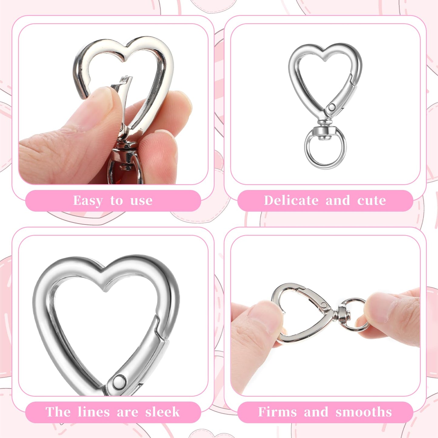 20 Pcs Metal Heart Keychain Clip Sliver Heart Carabiner Clips for Keys, DIY Creative Design Hanging Buckle Key Ring Spring Snap Keychain Clip Snap Hook Keychain Clip for Wristlets Holders and Keychain