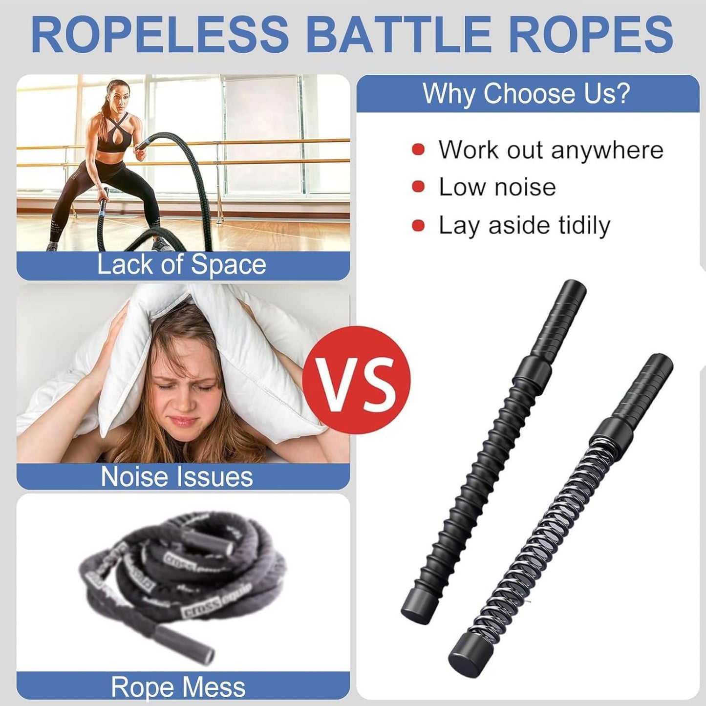 2PCS Wireless Combat RopeStrength TrainingPowerful Bouncing Weighted RopePortable Fitness RopeHeavy Duty Fitness Rope