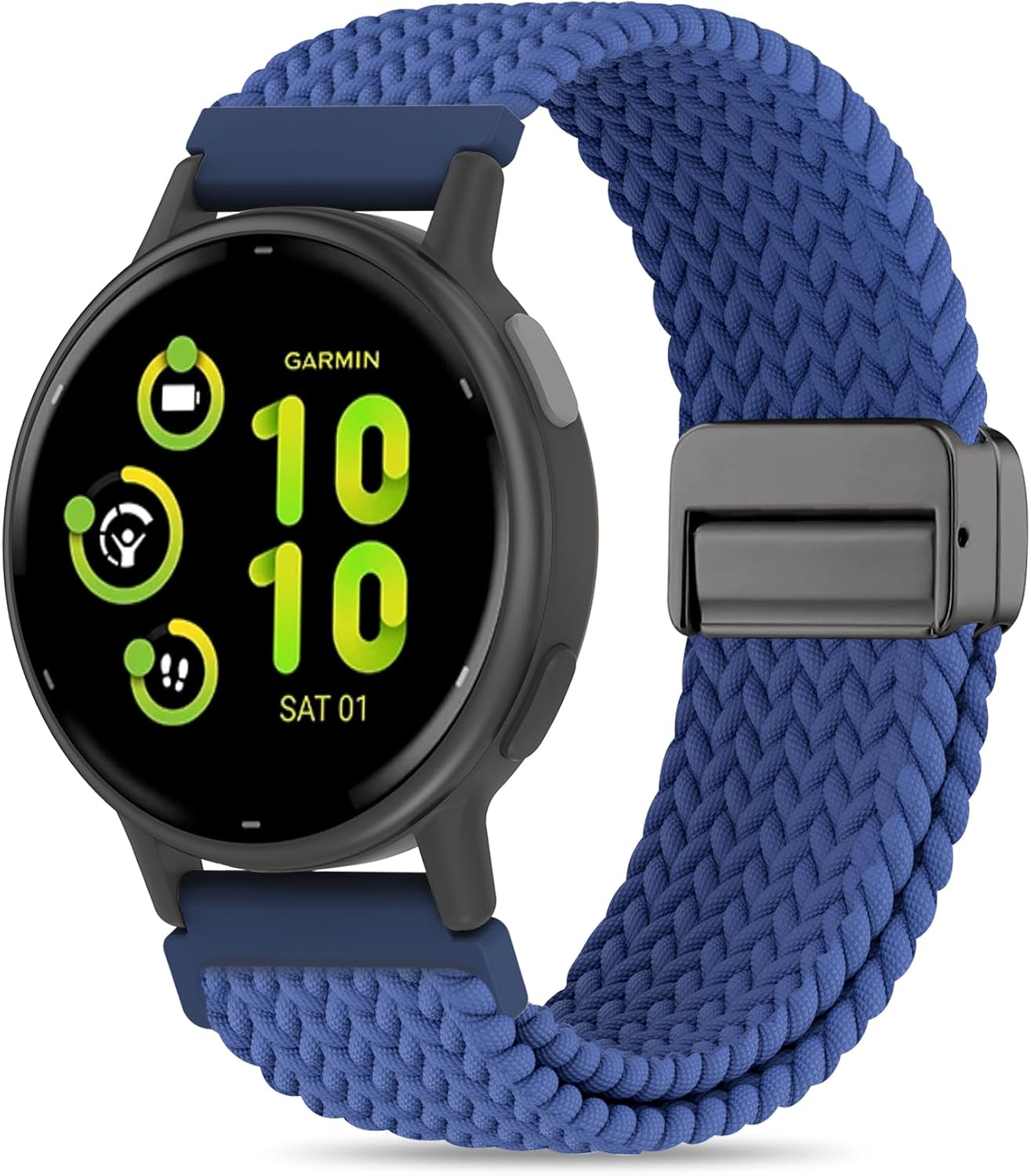 20mm Magnetic Braided Nylon Band Compatible With Garmin Vivoactive 6/Vivoactive 5/3/3 Music Watch Bands, Quick Release Stretchy Strap Replacement for Venu Sq 2/Forerunner 55/165/245/645