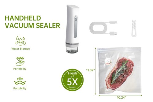 THETCHRY Compact Sealer Machine for Food Preservation & Storage, Handheld Vacuum Sealer with 5PCS Vacuum Bags, Portable Cordless Food Sealer