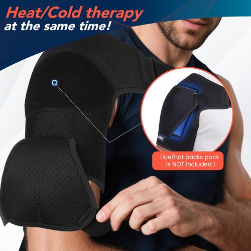 Shoulder Brace with Adjustable Compression Sleeve Rotator Cuff Support & Arm Sling, Hot/Cold Pack Compatible, Breathable Stabilizer for Pain Relief, Fits Left/Right Arm, Men & Women