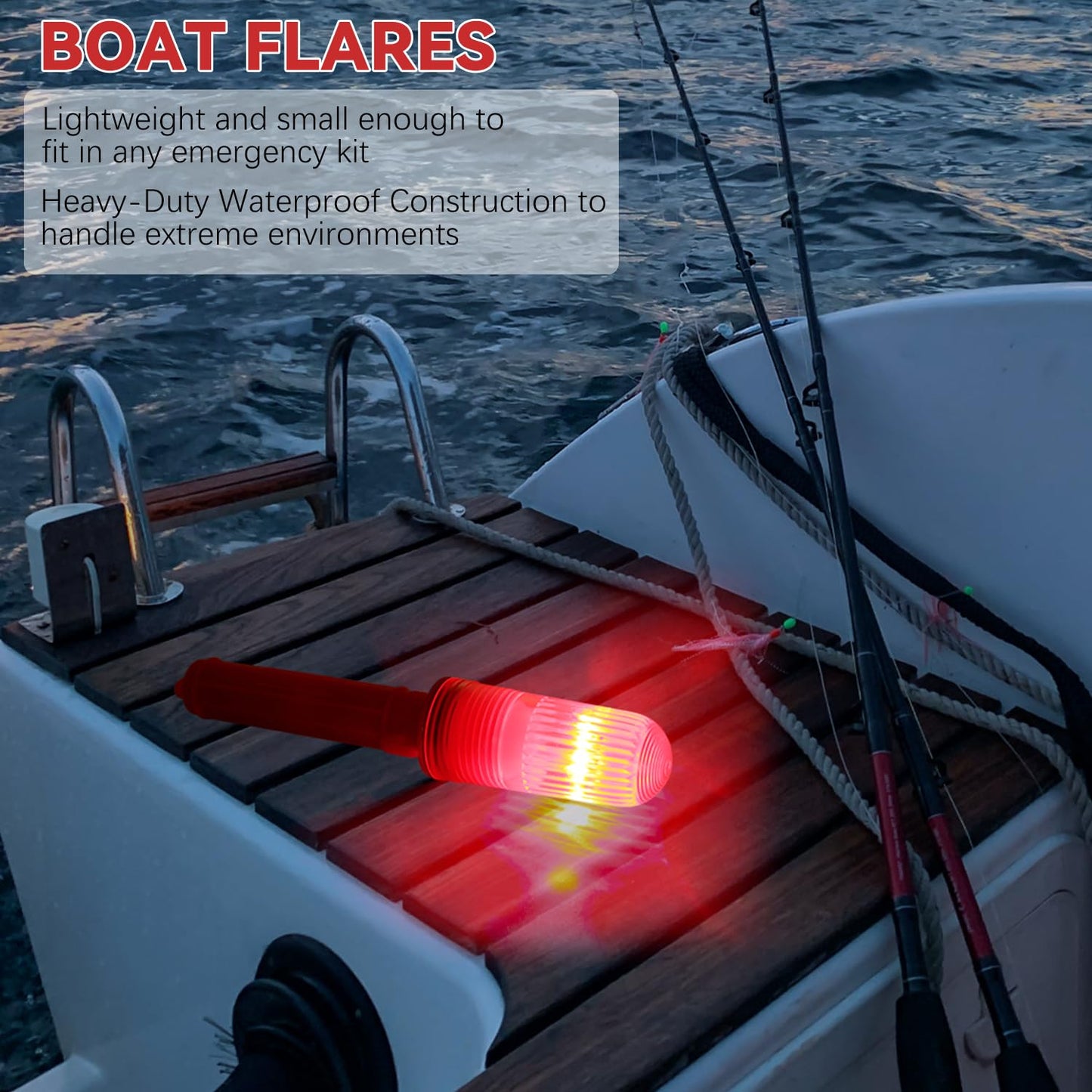 2PCS Boat Flares, Flares For Boating Coast Guard Approved, Waterproof Emergency For Boating Safety Kit, Fishing Nets, Buoys(Red)