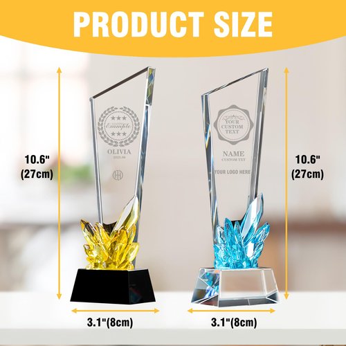 Personalized Crystal Trophy Award Custom Engraved Trophies Customized Crystal Awards with Text Logo Employee Appreciation Company Anniversary Retirement Gifts (Elegant)