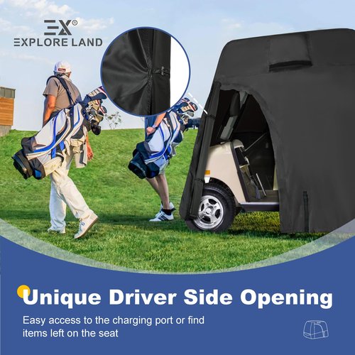 Explore Land 600D Waterproof Golf Cart Cover Fits for Most Brand 4 Passengers Car (Black)