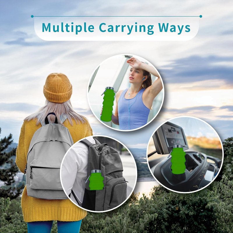vadoworld Collapsible Water Bottles 17oz, Odorless BPA-Free Silicone, Leak-Proof Foldable Reusable Bottle - Perfect for Travel Sports Gym Hiking Camping Cycling - Green