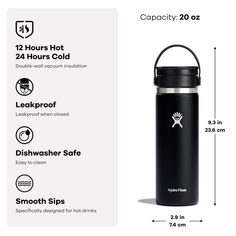 Hydro Flask Flex Sip Coffee Tumbler – Insulated Stainless Steel, Non Spill, Leak Proof Travel Coffee Cup 20 Oz Sandpiper
