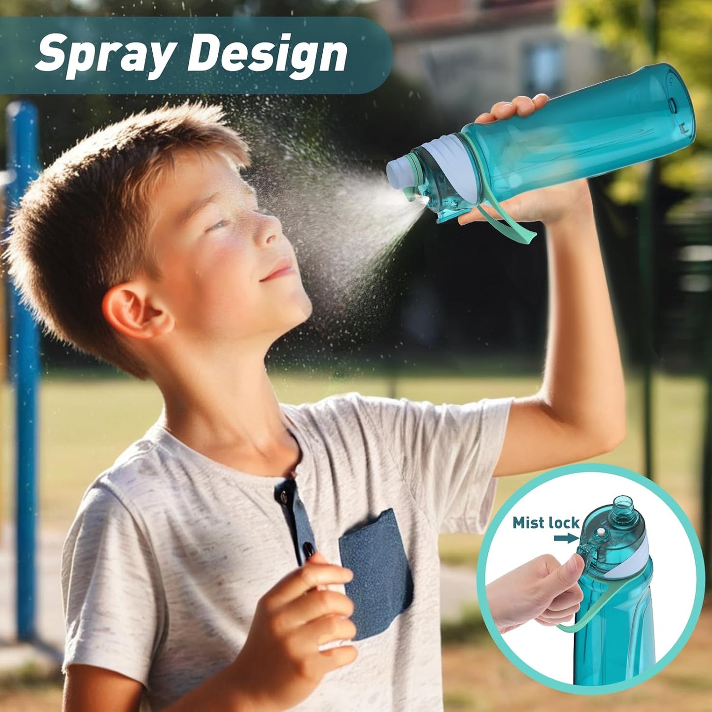22OZ Misting Water Bottle, 2-in-1 Mist and Sip Water Bottles, Mist Water Bottle for Drinking, Great for Hiking/Running/Outdoor Activity, BPA-Free & Leakproof, Blue