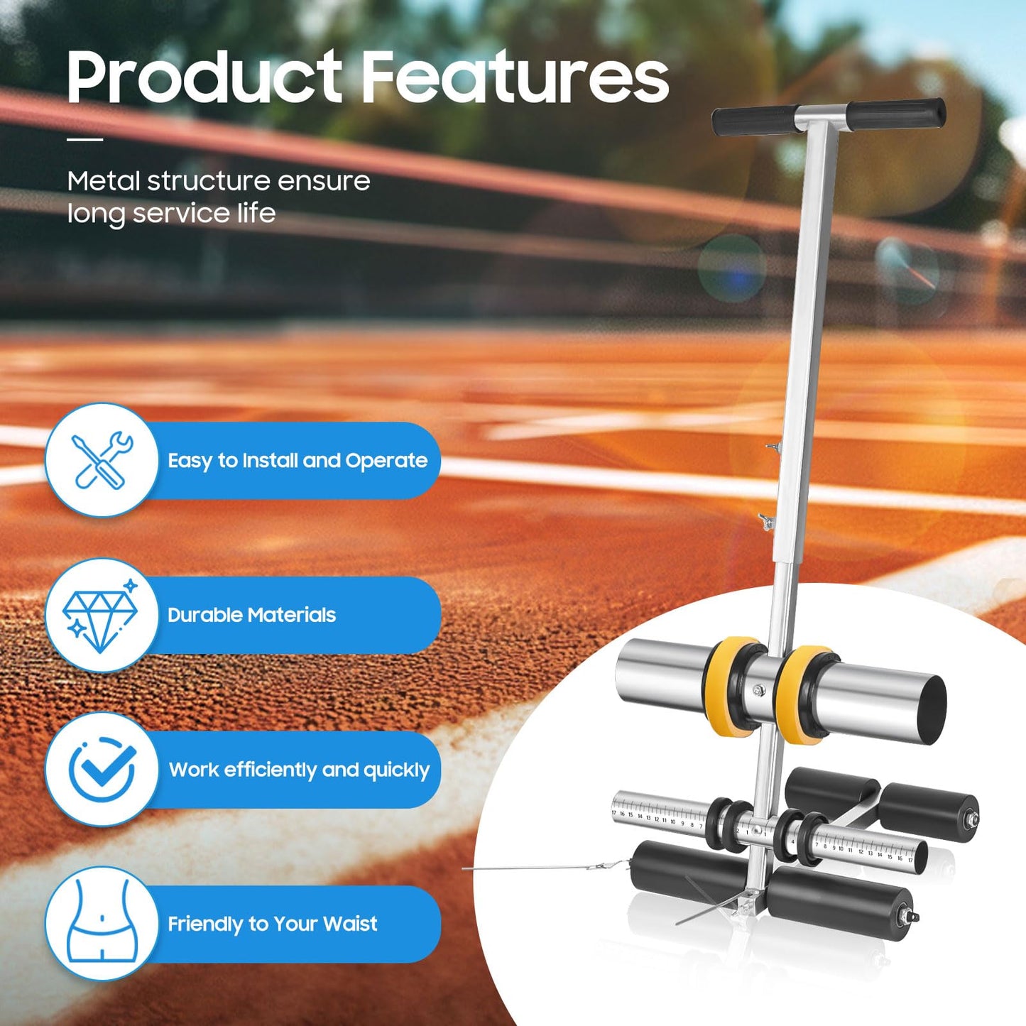 Julymoda Court Line Tape Machine, Hand Pushed Basketball Court Line Striping Machine, Field Line Striping Marking Machine, Floor Paint Tape Applicator for Parking Lots, Driveway, Playground