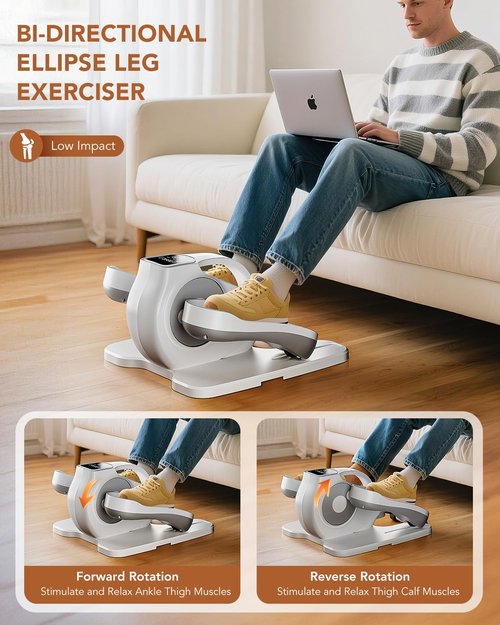 Under Desk Elliptical Machine, 24 Modes Leg Exerciser Electric as Seen on TV for Seniors, Portable Seated Pedal Trainer, Romote Control Home Workout Exercise Equipment, Elliptical Exerciser