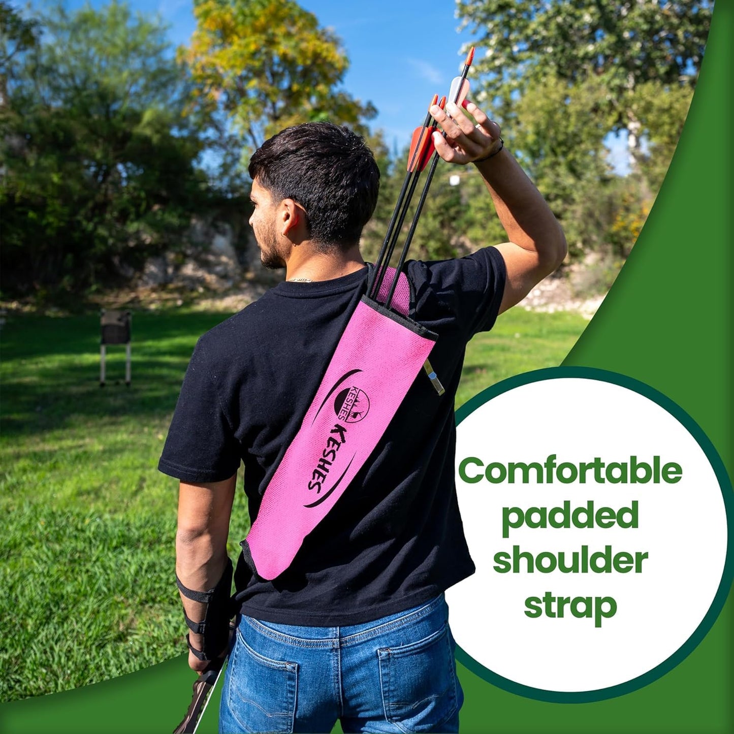 KESHES Archery Back Arrow Quiver Holder - Adjustable Quiver for Arrows with Shoulder Strap and Belt Clip - Ideal for Bow Hunting & Target Practice for Youth & Adults