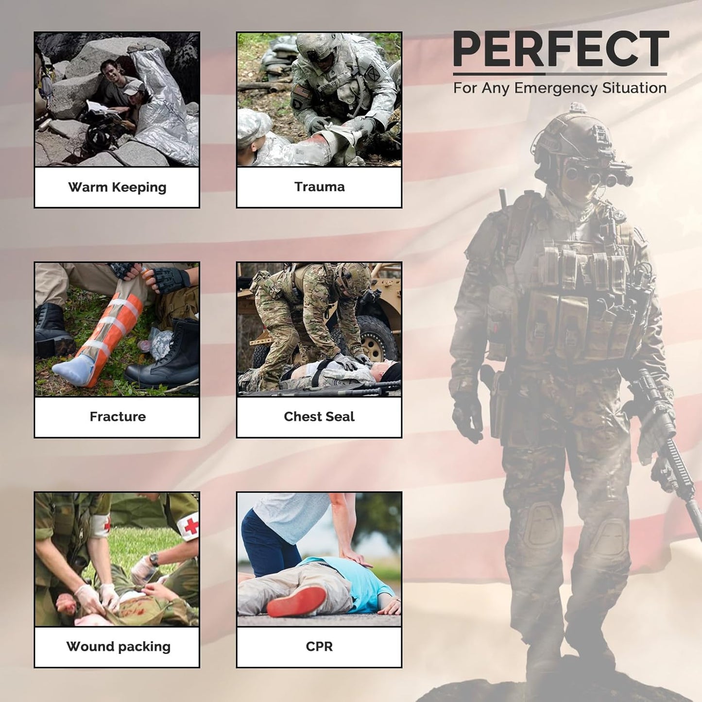 IFAK Trauma First Aid Kit Molle Pouches Emergency Survival Kit for Tactical Military Car Travel Hiking Camping with Vented Chest Seal, Israeli Bandage, Splint, Thermal Blanket, Gloves