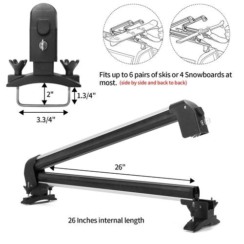Leader Accessories Car Ski Snowboard & Fishing Pole Rod Roof Racks, 2 PCS Universal Ski Roof Rack Carriers Snowboard Top Holder, Lockable Fit Most Vehicles Equipped Cross Bars - Deluxe