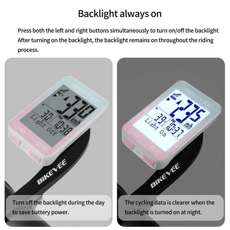 Bikevee GPS Bike Computer Wireless Bicycle Speedometer Odometer 9 Languages Auto Backlight Auto Start Stop IPX7 Waterproof 2.4 Inch LCD with Out Front Mount Supports MPH KMH - Pink