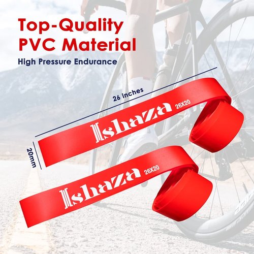 Ishaza Pack of 2 Bicycle Rim Strip 26" x 20mm ??Red Rim Tape High-Pressure, Puncture & Temperature Resistant Durable Elastic PVC Bike Wheel Liner for Mountain & Road Bicycle