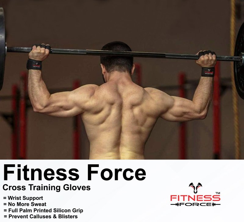 FITNESS FORCE Ventilated Weightlifting Gloves Workout Gloves for Men & Women with Built-in Wrist Wraps Fingerless Gym Gloves for Men Perfect for Exercise Fitness, Weight Lifting (Black, X-Small)