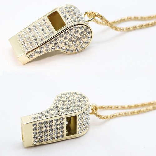 ARCSTILL Metal Rhinestone Lanyard Whistle Bling Crystal Loud Sound with Chain Whistle for Coaches, Referee, Teachers, Police, Lifeguard, Emergency, Sports, Adults (Gold)