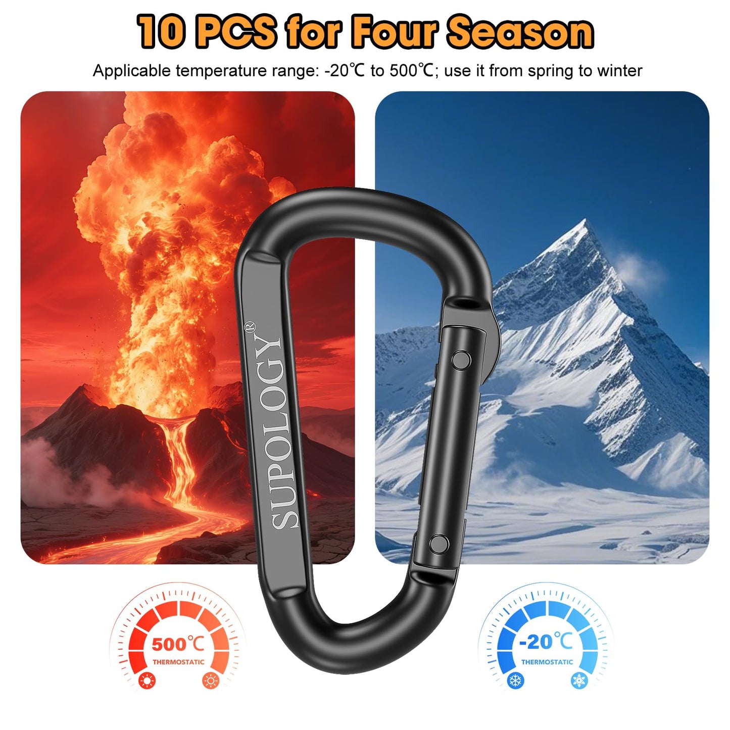 10 PCS Carabiner Clips, Heavy Duty Carabiners D Ring Hook, 900 LBS 2.5" Steel Black Carabeaner Clip Multipurpose for Key Chain, Camping, Hiking, Gym, Backpacking, Pet Leash