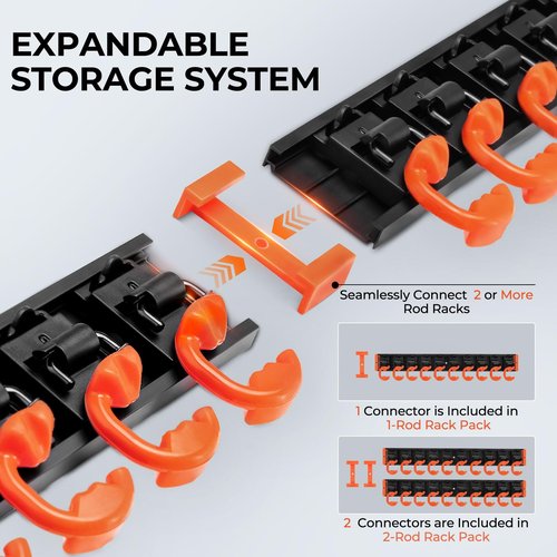 KastKing V10 Pivot Grip Fishing Rod Holder–Adjustable, Space-Saving Wall-Mounted Rod Holder, 10 Polymer-Coated Steel Hooks, Expandable Storage System, Holds 10 Rod & Reel Combos, 1 Pack