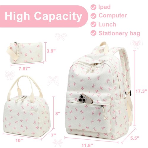 LEDAOU Backpack for Girls School Bag Kids Bookbag Teen Backpack Set Daypack with Lunch Bag and Pencil Case