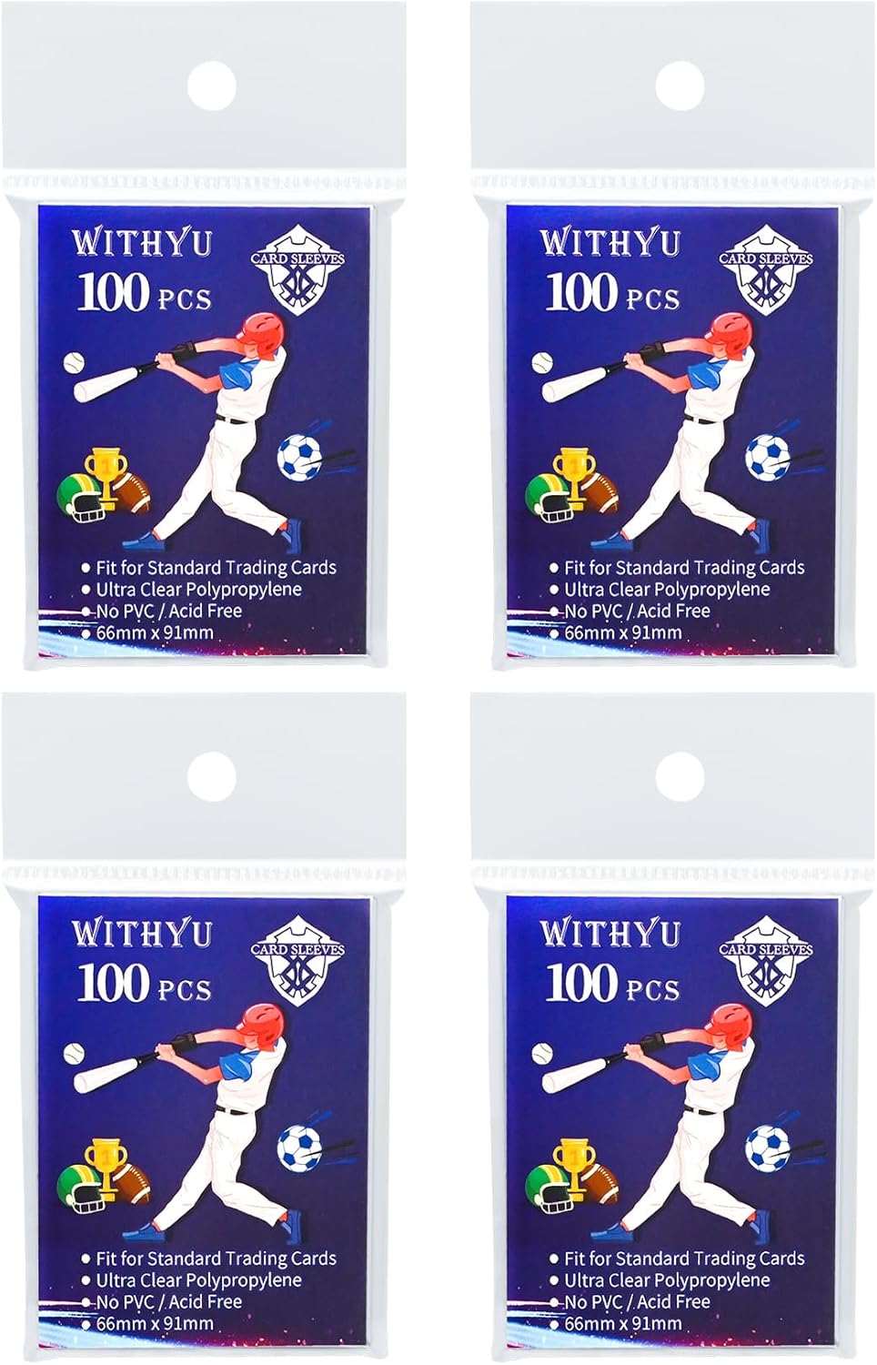 100 Pcs Soft Trading Card Sleeves, Top Loading Sleeves for Standard Cards 2.5" X 3.5",Ultra-Clear Card Protector for Baseball Cards