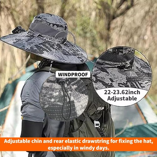 Wide Brim Solar Fan Hat for Men Women- UPF 50+ Sun Bucket Hat with 2 Built-in Solar Powered Fans for Fishing, Hiking & Beach (US, Alpha, One Size, Petite Plus Size, Khaki)