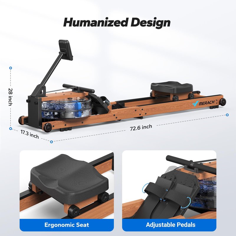 MERACH Water Rowing Machines for Home use, Foldable Rower Machine with 400LBS Weight Capacity, Dedicated Monitor and Comfortable Seat, Free MERACH App for Immersive Water Rower