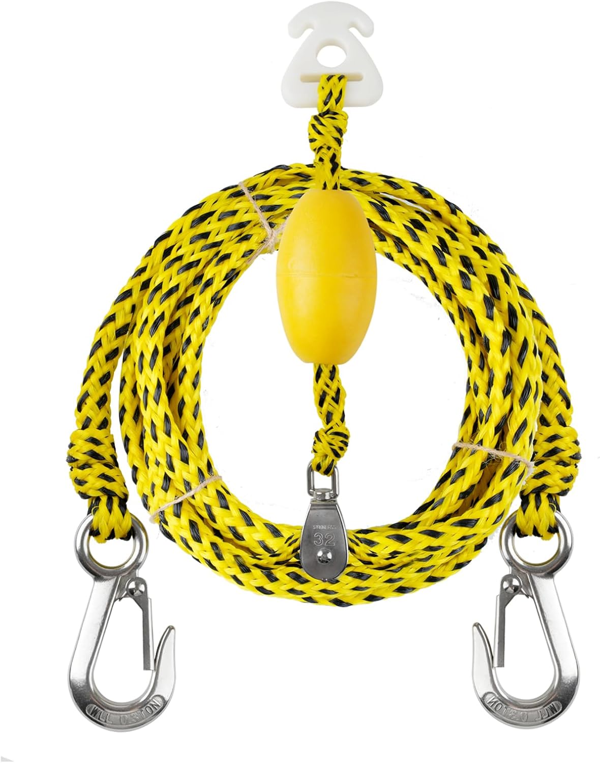 16FT Tow Rope for Tubing Tow Harness with Pulley Water Sport Lines Water Sports Tow Rope Heavy Duty Boat Tow Harness with 2 Stainless Steel Hook