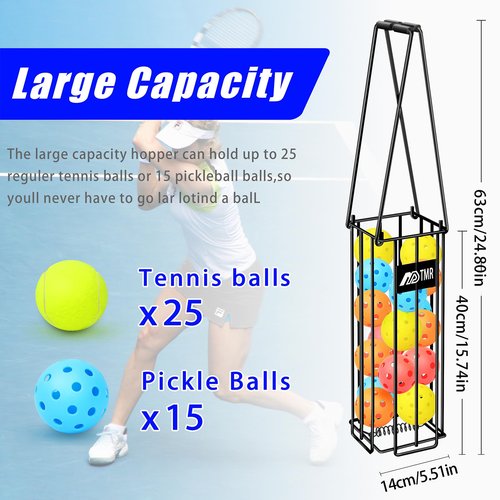 MDTMR Portable Pickleball & Tennis Ball Hopper Basket Picker Upper,Tennis Hopper Basket with Handle for Easy Pickup,Tennis Ball Basket Pickup Hopper for Picking and Storage Training Tool for Ball