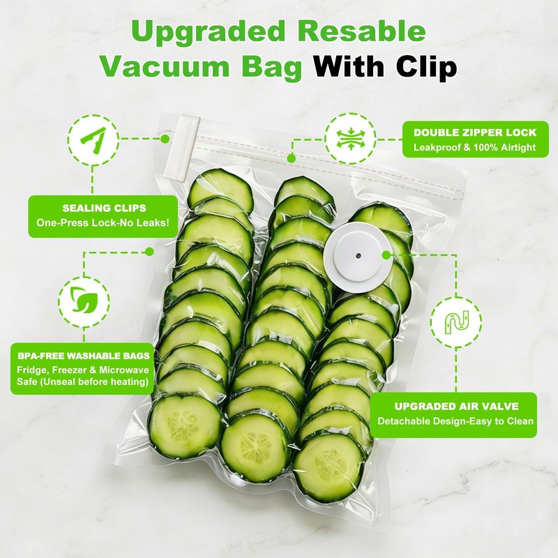 Jexqizy Vacuum Sealer for Food (Compact Vacuum Sealer Machine + 40 Reusable Vacuum Bags), Handheld Vacuum Food saver for 10X Preservation & Fresh, Powerful 80Kpa Portable Vacuum Sealer