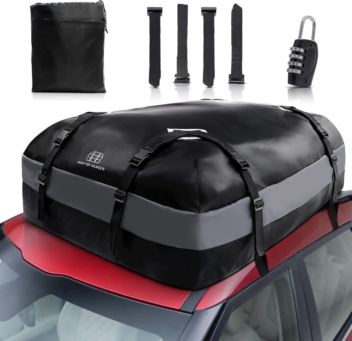 21 Cubic Feet Car Rooftop Soft Shell Cargo Carrier, 100% Waterproof - Car Storage for All Vehicle with/Without Racks - Attached Anti Slip Mat, Storage Bag, 6 Door Hooks and 6 Straps