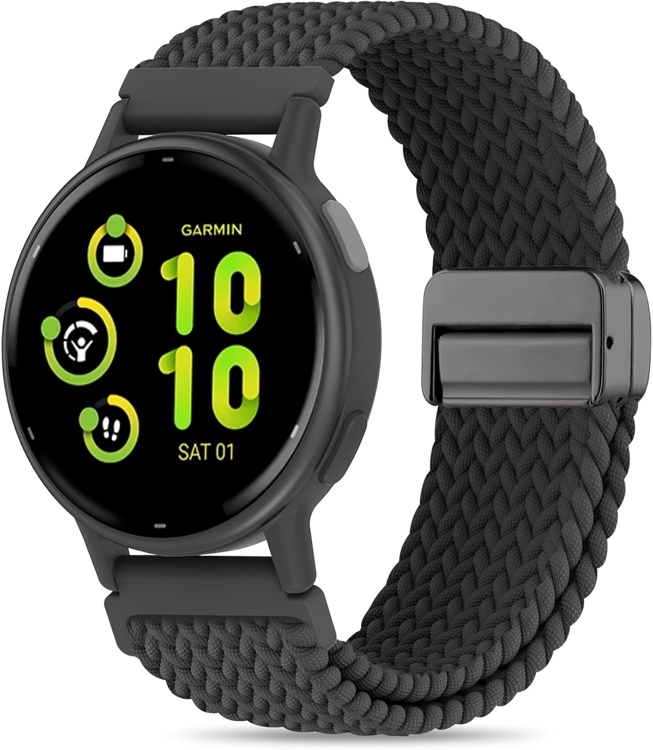 20mm Magnetic Braided Nylon Band Compatible With Garmin Vivoactive 6/Vivoactive 5/3/3 Music Watch Bands, Quick Release Stretchy Strap Replacement for Venu Sq 2/Forerunner 55/165/245/645
