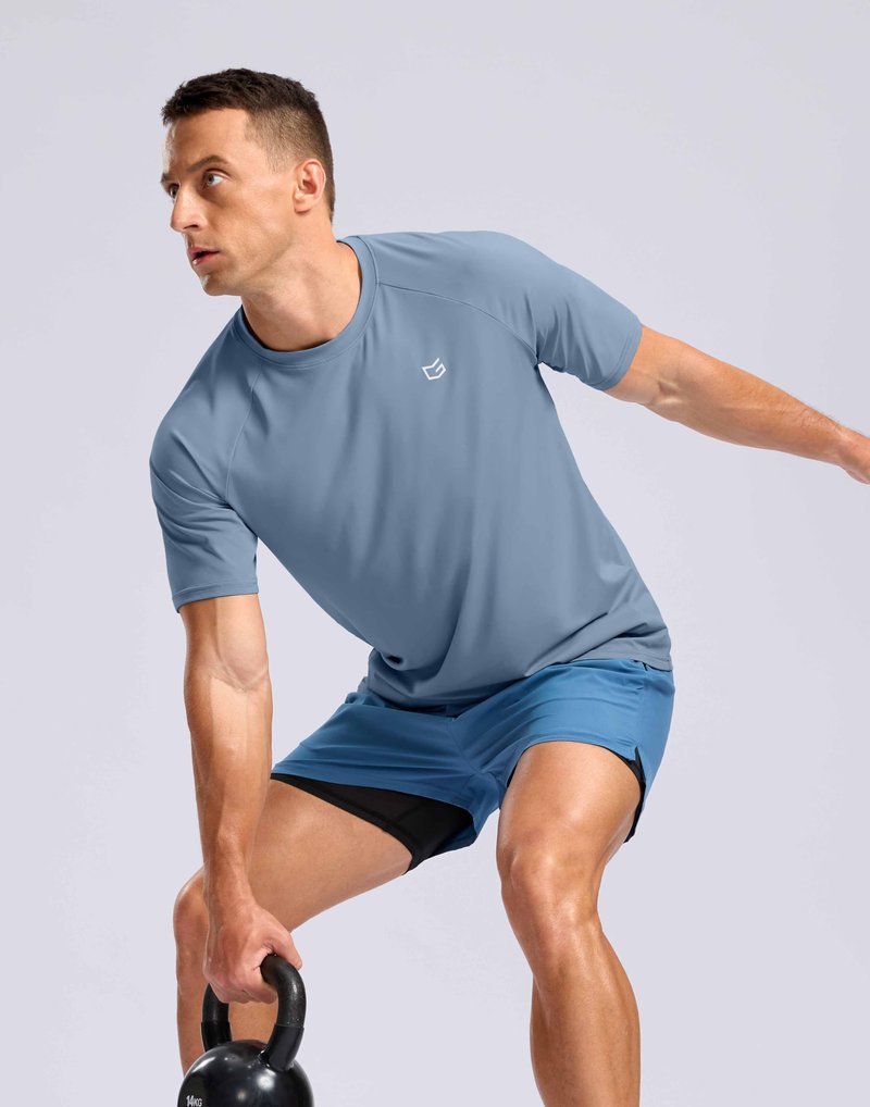 G Gradual Men's Athletic Workout T-Shirts Moisture Wicking Cooling Running Shirts Short Sleeve Performance Tee for Gym Tennis(Slate Blue,4XL)