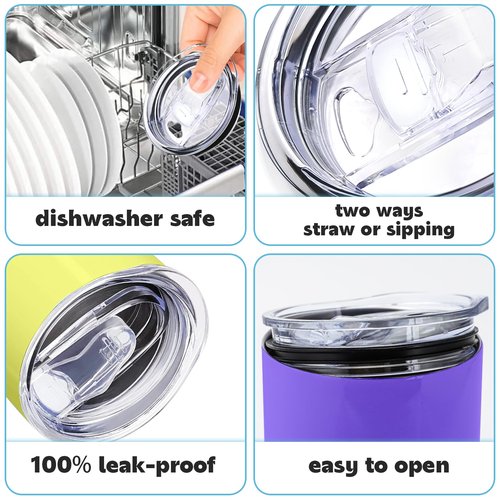 XccMe 20oz Skinny Tumbler Replacement Lids 2 Pack,Spill Proof Splash Resistant Silicone Sliding Covers,Straw Friendly, BPA Free