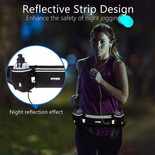 PYFK Upgraded Running Belt with Water Bottles, Hydration for Men and Women, Bottle Holder Pouch Belt, Fanny Pack Fits 7 inches Phones, Waist pack Runner Jogging (Black)