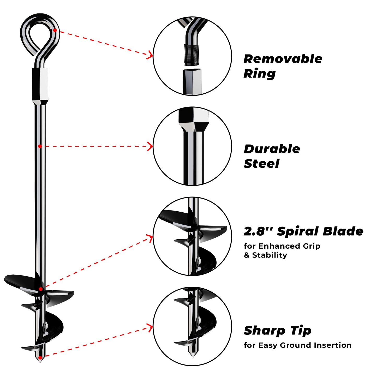 15" Ground Anchors Screw-in - Heavy Duty for High Winds - Ground Stakes - Earth Anchors for Sheds, Swing Sets, Tents, Trampolines, Gazebos, Carports, and Hurricane Tie-Downs