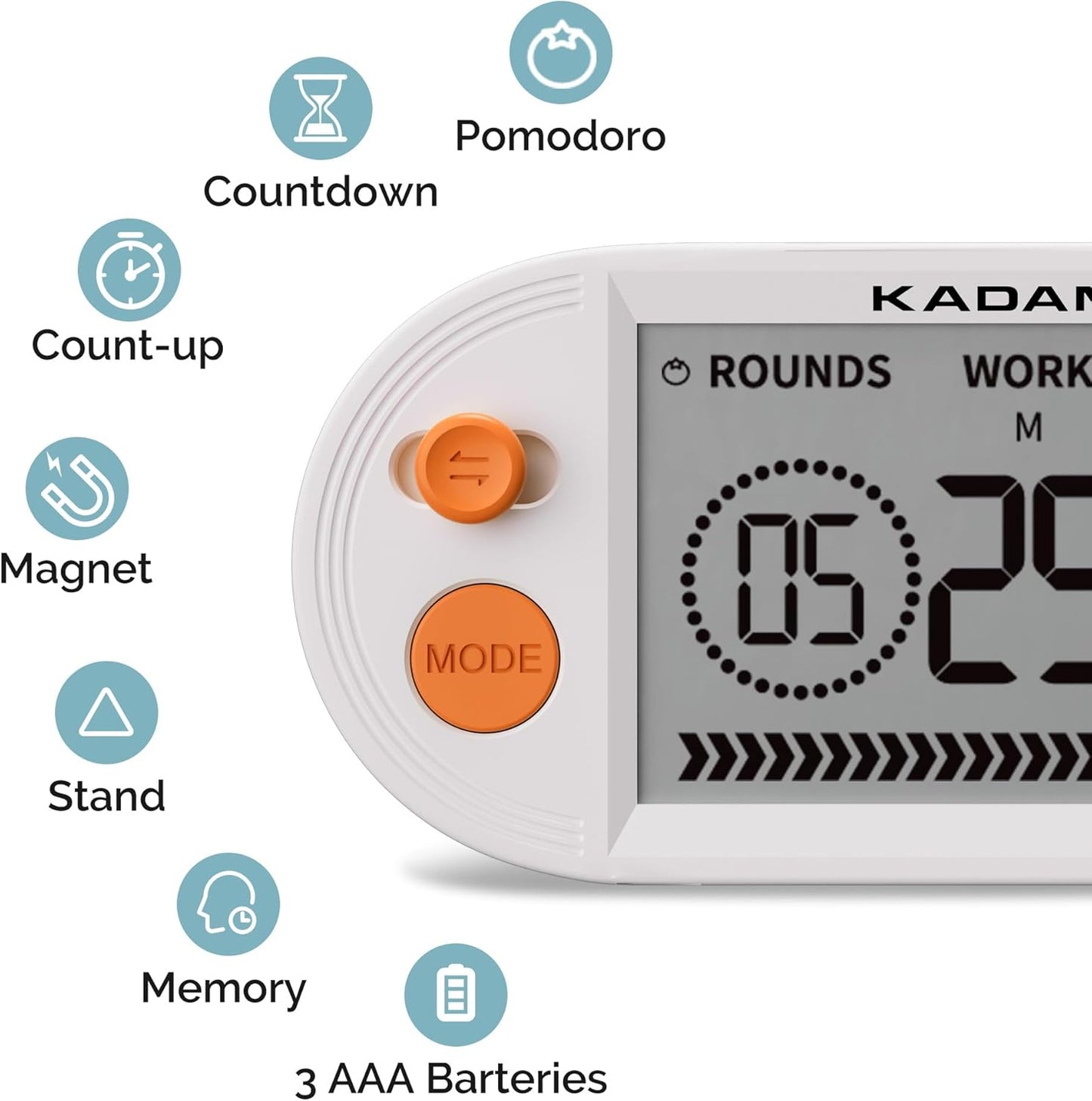 KADAMS Pomodoro Timer with Interval Countdown - Study, Gym & Exercise Timer with Magnets Stand (Blue)